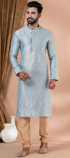 Blue color Kurta Pyjamas in Jacquard fabric with Weaving work