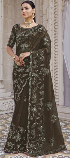 Green color Saree in Shimmer fabric with Embroidered, Sequence, Thread work