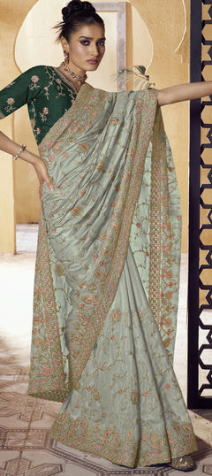 Blue color Saree in Georgette fabric with Embroidered, Sequence, Thread work