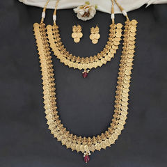 Pink and Majenta color Necklace in Metal Alloy studded with Pearl & Gold Rodium Polish : 1933637