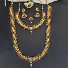 Gold Rodium Polish Pink and Majenta color Necklace in Metal Alloy studded with Kundan