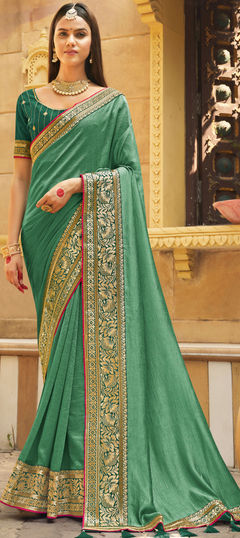 Green color Saree in Art Silk, Silk fabric with Embroidered, Thread, Zari work