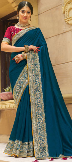 Blue color Saree in Art Silk, Silk fabric with Embroidered, Thread, Zari work