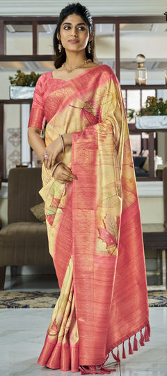 Festive, Reception, Traditional Beige and Brown color Saree in Handloom fabric with Bengali Printed, Weaving work : 1933954