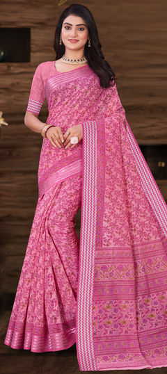 Summer Pink and Majenta color Saree in Cotton fabric with Bengali Printed work : 1934117