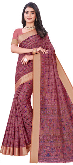 Pink and Majenta color Saree in Cotton fabric with Printed work