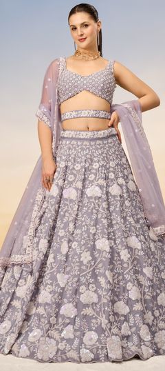 Bridal, Wedding Purple and Violet color Lehenga in Georgette fabric with Flared Stone work : 1934173