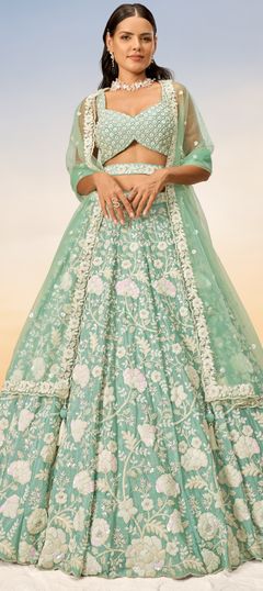 Bridal, Wedding Green color Lehenga in Georgette fabric with Flared Stone work : 1934174