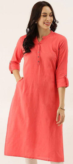 Pink and Majenta color Kurti in Cotton fabric with Thread work