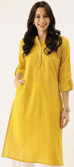 Yellow color Kurti in Cotton fabric with Thread work