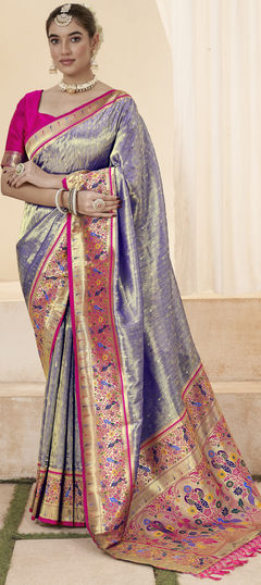 Blue color Saree in Handloom fabric with Weaving work