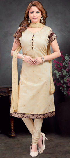 Festive, Party Wear, Reception Beige and Brown color Salwar Kameez in Art Silk fabric with Straight Printed, Thread, Weaving work : 1934329