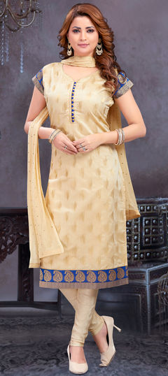 Festive, Party Wear, Reception Beige and Brown color Salwar Kameez in Art Silk fabric with Straight Weaving work : 1934330