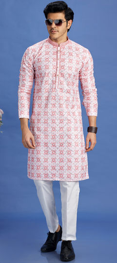 Pink and Majenta color Kurta Pyjamas in Cotton fabric with Digital Print, Sequence, Thread work
