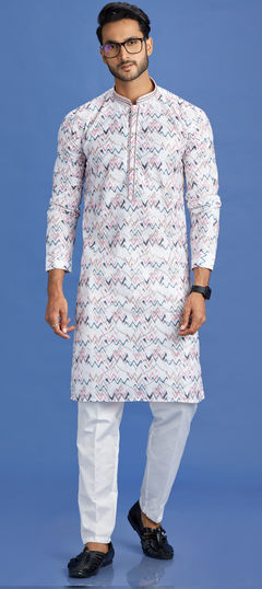 Multicolor color Kurta Pyjamas in Cotton fabric with Digital Print, Sequence, Thread work