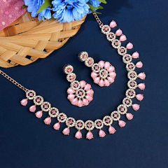Silver Rodium Polish Pink and Majenta color Necklace in Metal Alloy studded with Austrian diamond, Crystal