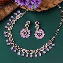 Silver Rodium Polish Purple and Violet color Necklace in Metal Alloy studded with Austrian diamond, Crystal