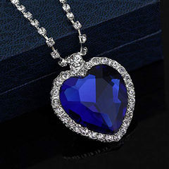 Silver Rodium Polish Blue color Pendant in Metal Alloy studded with Austrian diamond