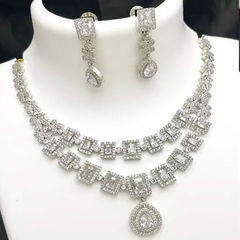 Silver Rodium Polish White and Off White color Necklace in Metal Alloy studded with Austrian diamond
