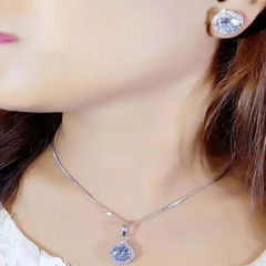 Gold Rodium Polish Blue color Pendant in Metal Alloy studded with CZ Diamond