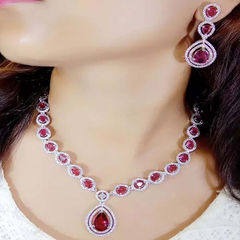 Gold Rodium Polish Pink and Majenta color Necklace in Metal Alloy studded with CZ Diamond