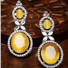 Silver Rodium Polish Yellow color Earrings in Metal Alloy studded with Austrian diamond