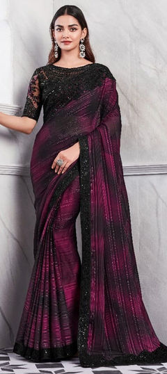 Black and Grey, Pink and Majenta color Saree in Silk fabric with Embroidered, Sequence, Thread work