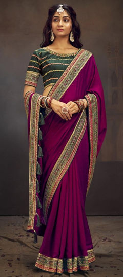 Festive, Party Wear, Traditional Purple and Violet color Saree in Art Silk fabric with South Embroidered, Thread work : 1934717