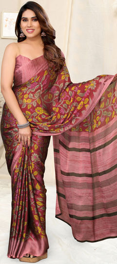 Party Wear Red and Maroon color Saree in Chiffon fabric with Classic Floral, Printed work : 1934952