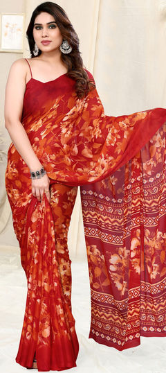 Festive, Party Wear Red and Maroon color Saree in Chiffon fabric with Classic Floral, Printed work : 1934975