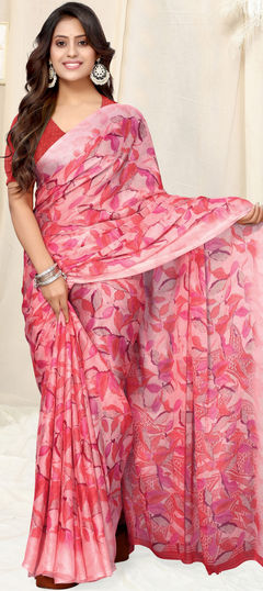 Festive, Party Wear Pink and Majenta color Saree in Chiffon fabric with Classic Floral, Printed work : 1934982