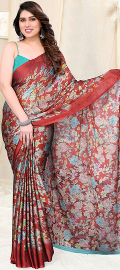 Festive, Party Wear Red and Maroon color Saree in Chiffon fabric with Classic Floral, Printed work : 1935035