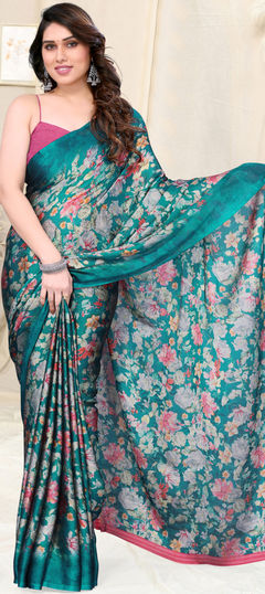 Festive, Party Wear Blue color Saree in Chiffon fabric with Classic Floral, Printed work : 1935036