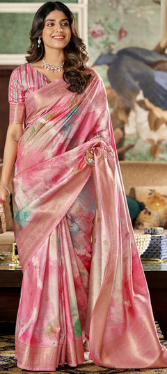 Pink and Majenta color Saree in Art Silk fabric with Digital Print, Weaving work