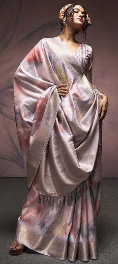 Purple and Violet color Saree in Art Silk fabric with Digital Print, Weaving work