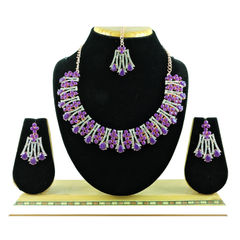 Gold Rodium Polish Purple and Violet color Necklace in Metal Alloy studded with CZ Diamond