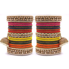 Gold Rodium Polish Multicolor color Bangles in Metal Alloy studded with Kundan, Pearl