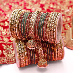 Gold Rodium Polish Multicolor color Bangles in Metal Alloy studded with Kundan, Pearl