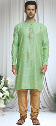 Festive, Wedding Green color Kurta Pyjamas in Brocade fabric with Weaving work : 1935448