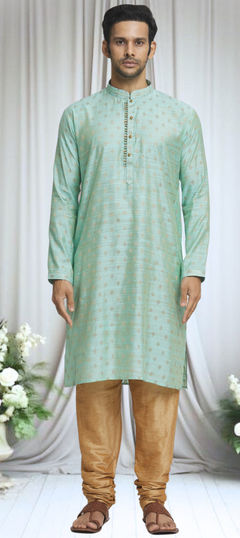 Festive, Wedding Green color Kurta Pyjamas in Brocade fabric with Weaving work : 1935449