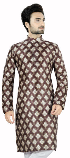 Beige and Brown color Kurta in Rayon fabric with Printed work