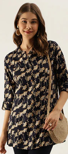 Blue color Tops and Shirts in Rayon fabric with Floral, Printed work