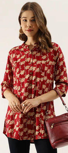 Red and Maroon color Tops and Shirts in Rayon fabric with Printed work