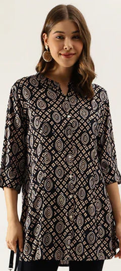 Black and Grey color Tops and Shirts in Rayon fabric with Printed work