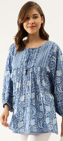 Blue color Tops and Shirts in Cotton fabric with Printed work