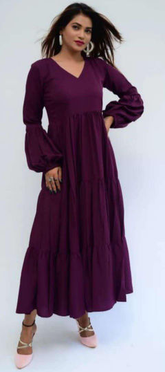 Purple and Violet color Gown in Silk fabric with Thread work