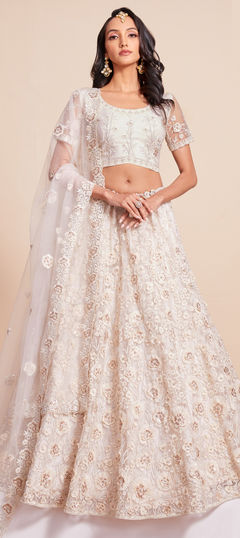 White and Off White color Lehenga in Net fabric with Embroidered, Sequence, Thread, Zari work