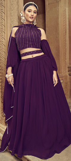 Purple and Violet color Ready to Wear Lehenga in Georgette fabric with Bugle Beads, Sequence, Thread work