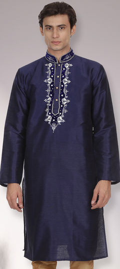 Blue color Kurta in Dupion Silk fabric with Kasab, Stone, Zardozi, Zari work