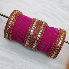 Gold Rodium Polish Pink and Majenta color Bangles in Metal Alloy studded with Kundan